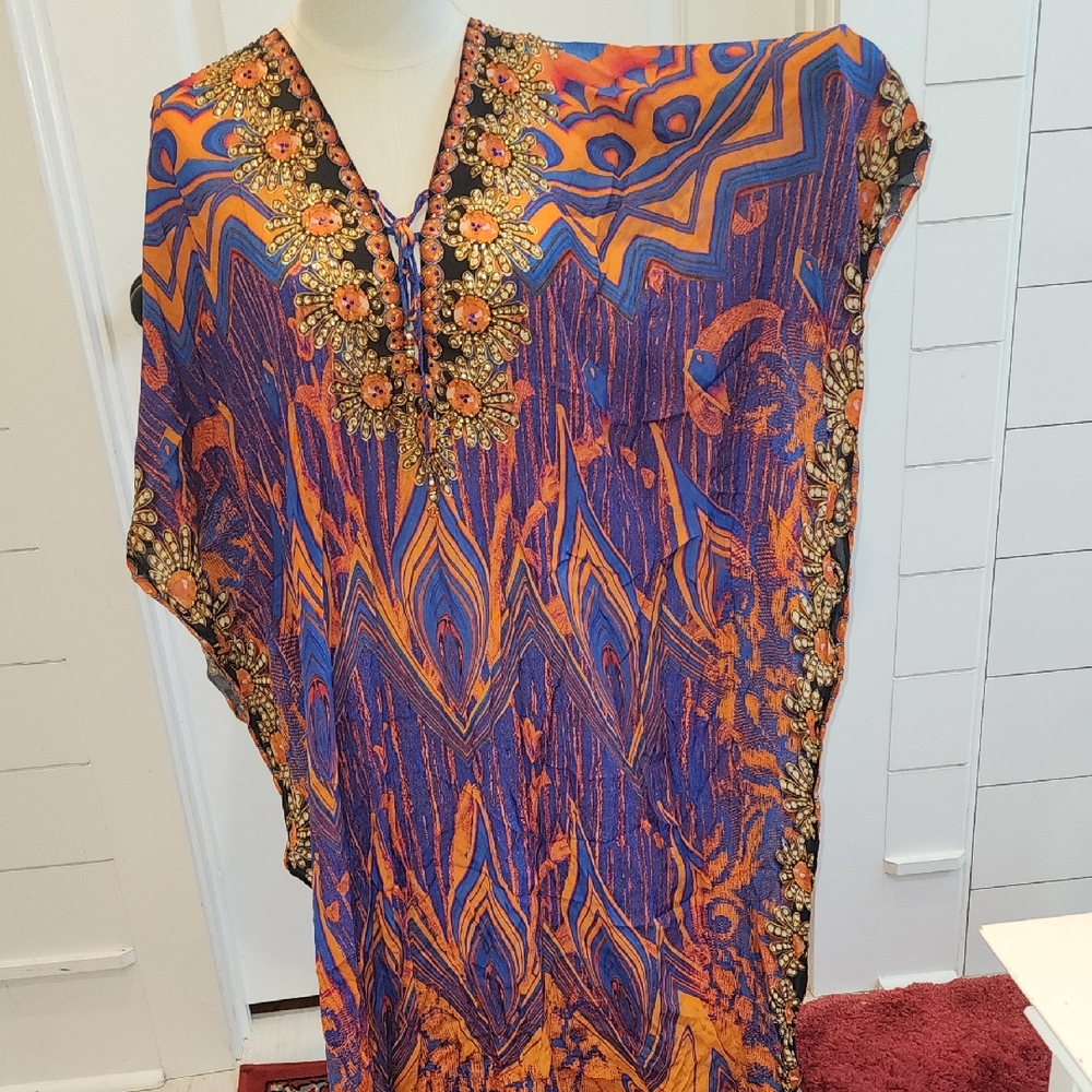 Sakkas Vibrant Blue and Orange Dress